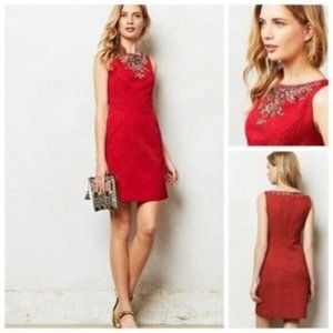 Anthropologie Dresses Moulinette Souers Red Embellished Shift Dress